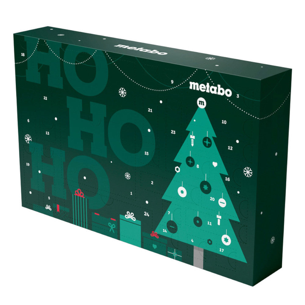 Metabo Advent Calendar 2024 (626693000) featuring 24 premium tools and accessories available at Electro South West Ltd on a plain white background