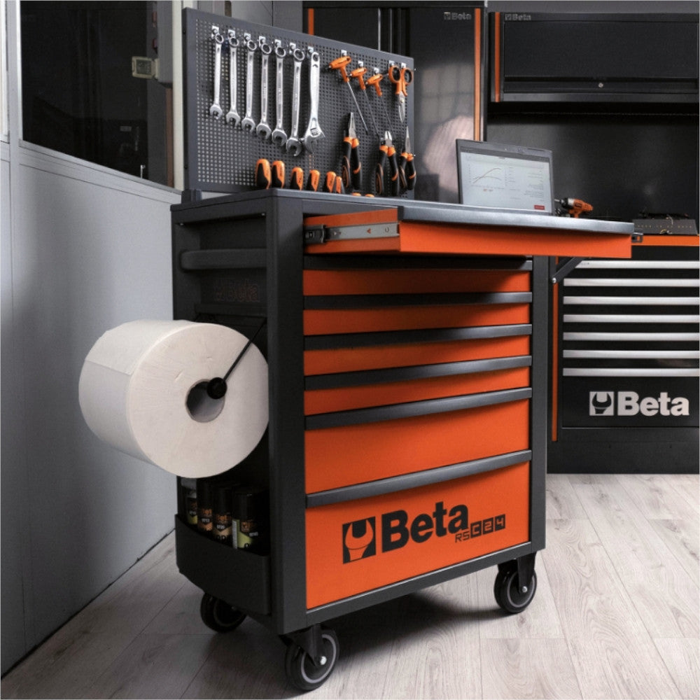 Beta RSC24/7 Mobile Roller Cabinet with 7 drawers shown with the paper roll holder displayed.