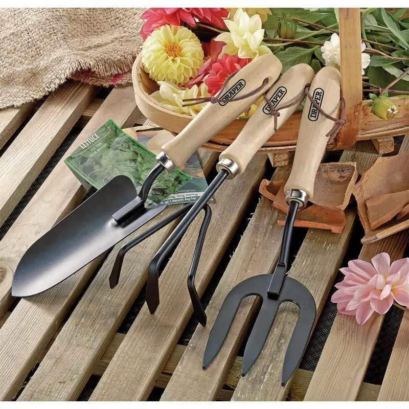 Draper 83993 Carbon Steel Hand Fork, Cultivator and Trowel with Hardwood Handles Electro South West Ltd