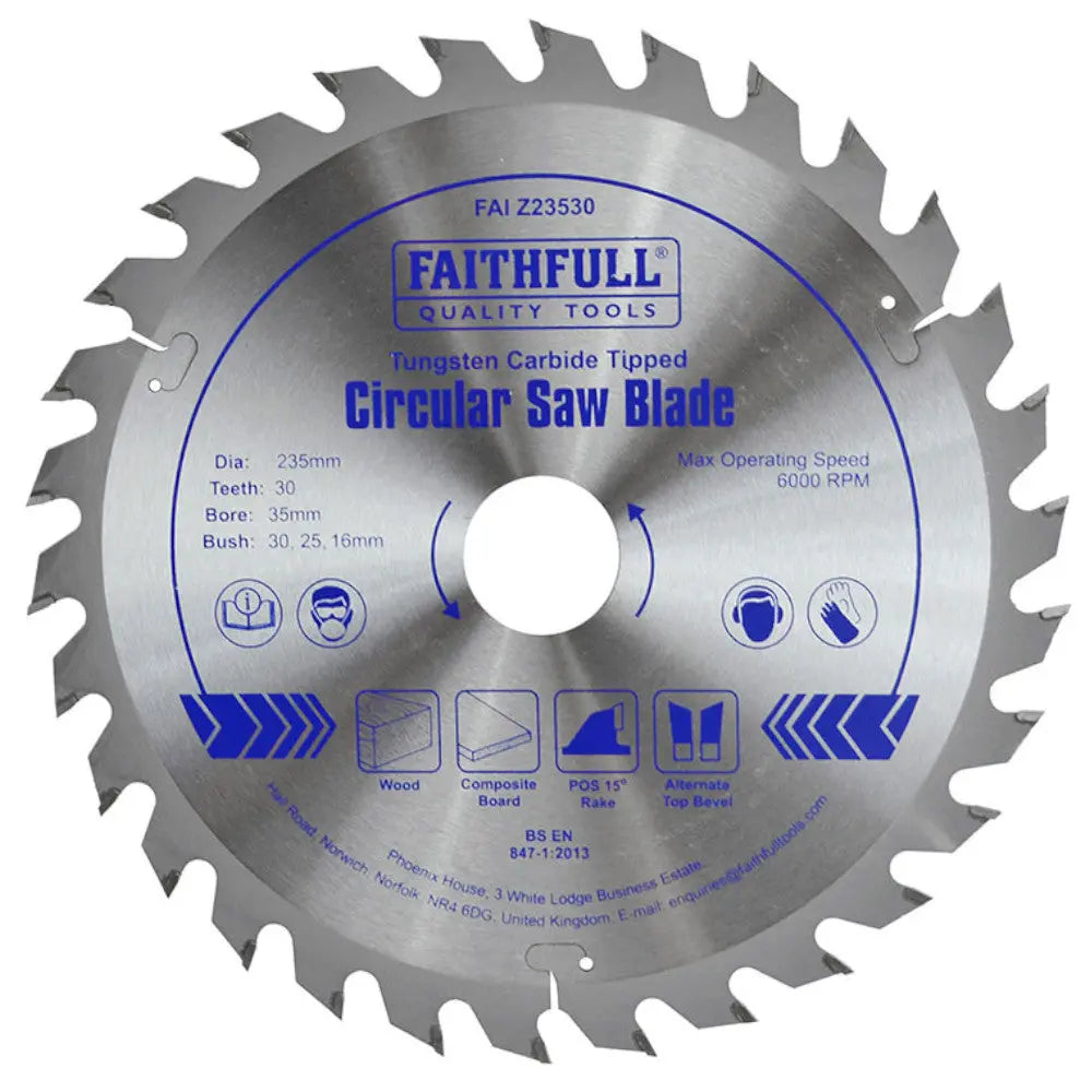 Faithfull TCT Circular Saw Blades 235mm (35, 30, 25 & 16mm Bore) Electro South West Ltd