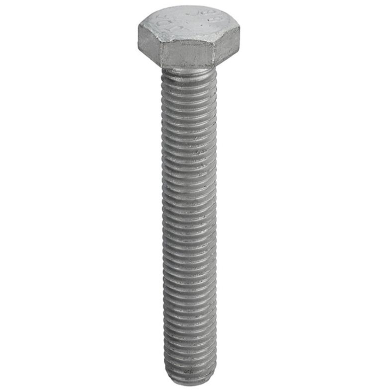 Image of a single fully threaded metric hexagon set screw grade 8.8 with a hot dipped galvanised coating on a plain white background