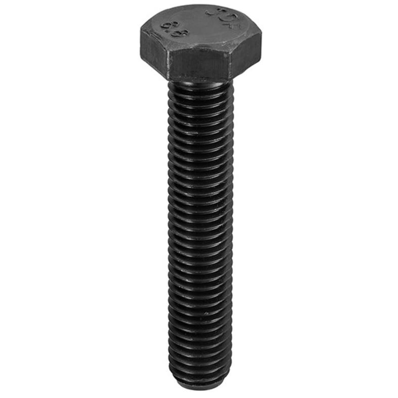 image showing a single fully threaded metric hexagon set screw in grade 8.8 DIN 933 Self Colour Steel which appears black on a white background