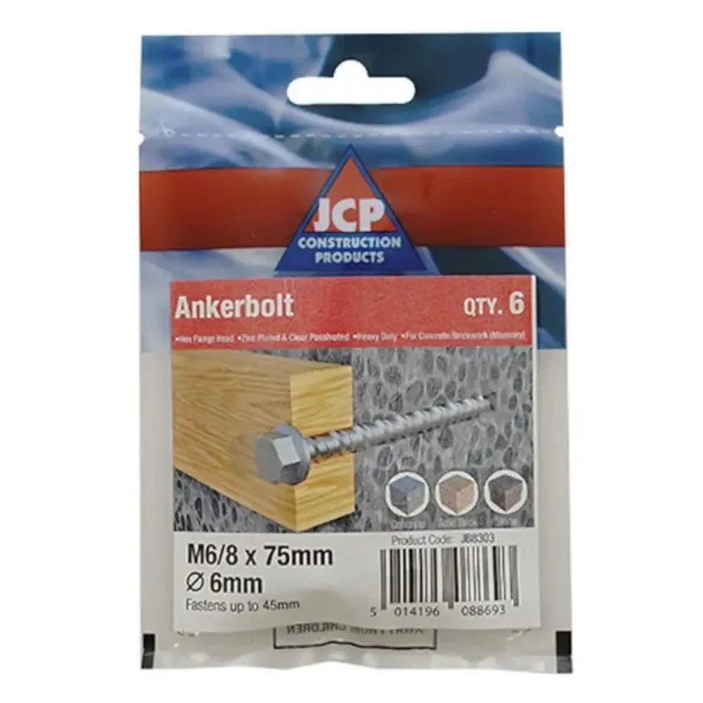 JCP Hexagon Flange Head Ankerbolts Zinc Plated In Handy Retail Packs Electro South West Ltd