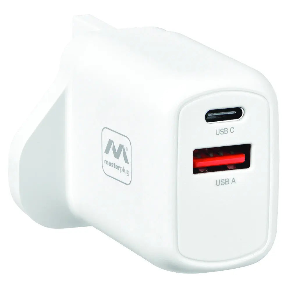 Masterplug USB A + C Fast Charger 30W, Ideal For Mobile Phones & Tablets USBPLGAC30W/U Electro South West Ltd