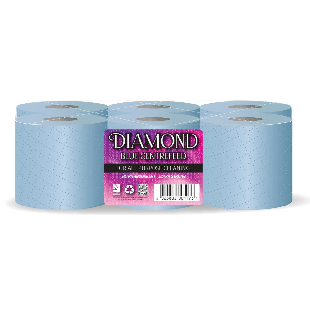 Pack of 6 Industrial Blue Centrefeed Rolls from Electro South West Ltd in Bridgwater, Somerset