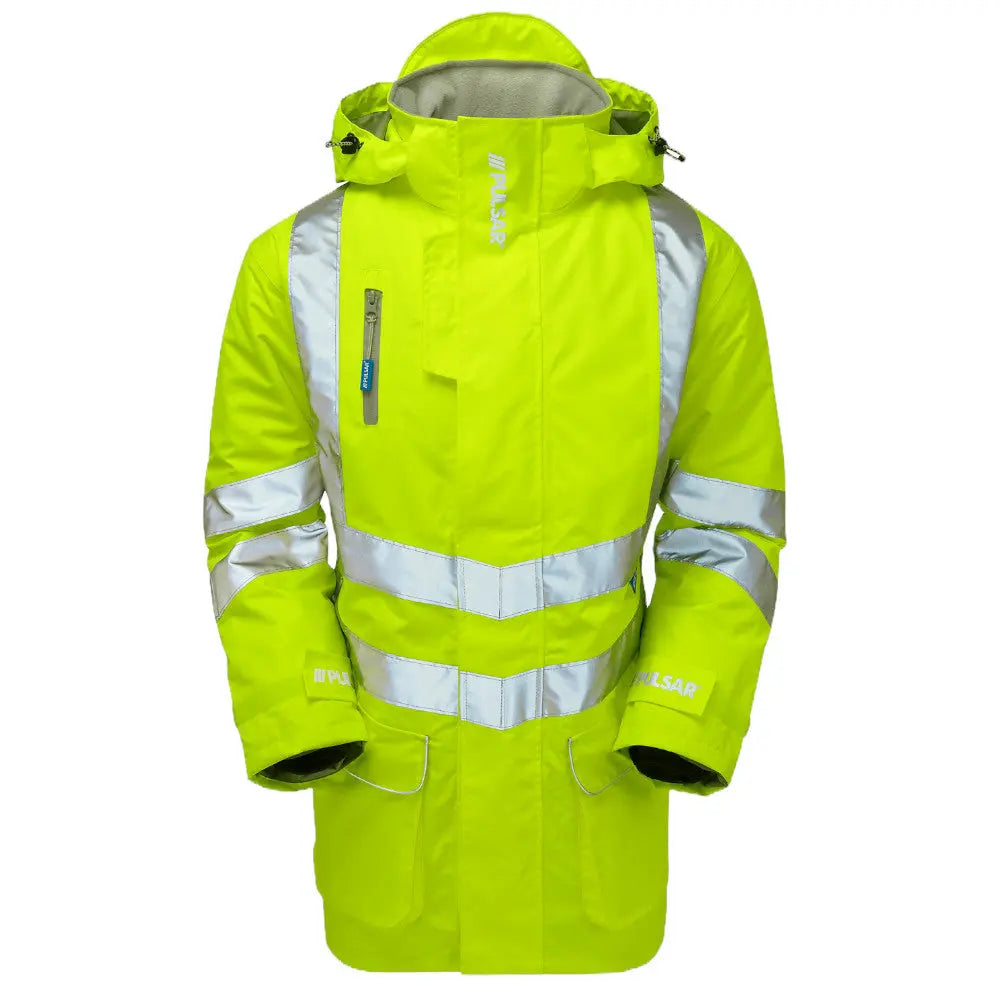 Pulsar® P421 Protect High Viz Yellow Mesh Lined Storm Coat Electro South West Ltd