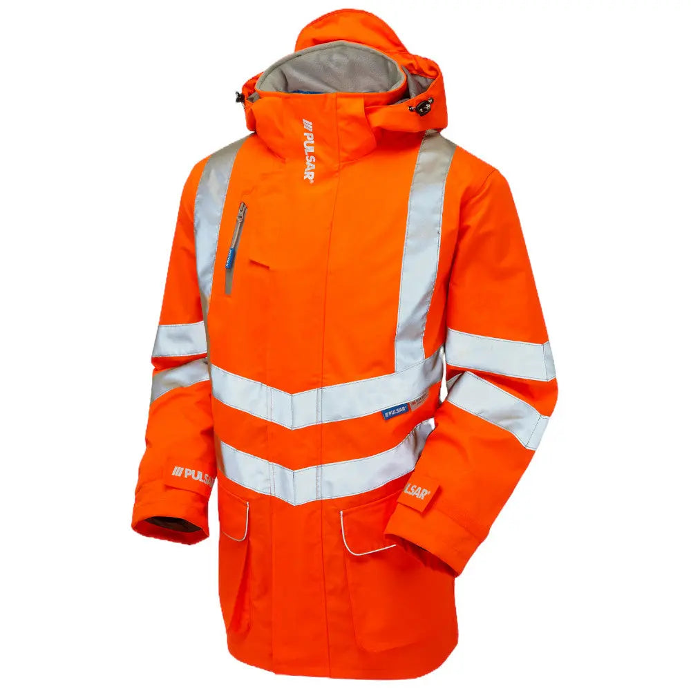 Pulsar® PR499 Protect High Viz Orange Mesh Lined Storm Coat Electro South West Ltd