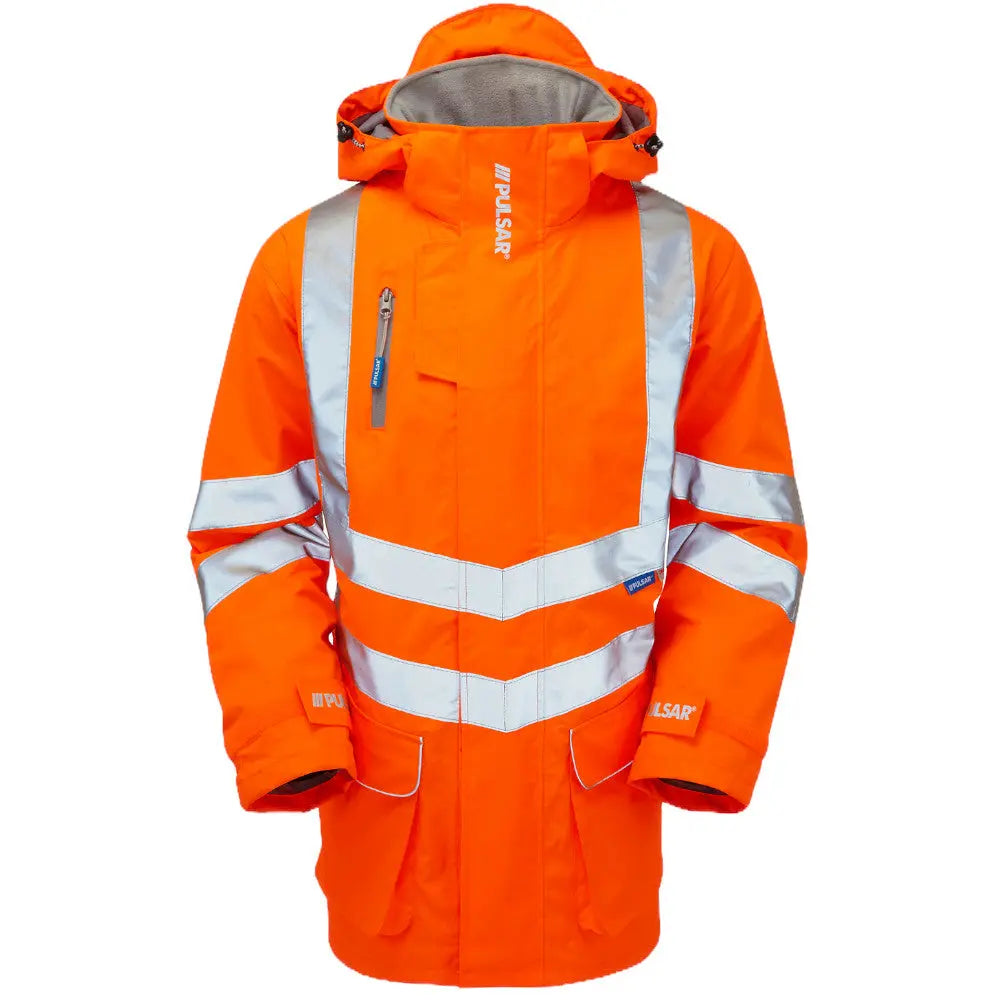 Pulsar® PR499 Protect High Viz Orange Mesh Lined Storm Coat Electro South West Ltd