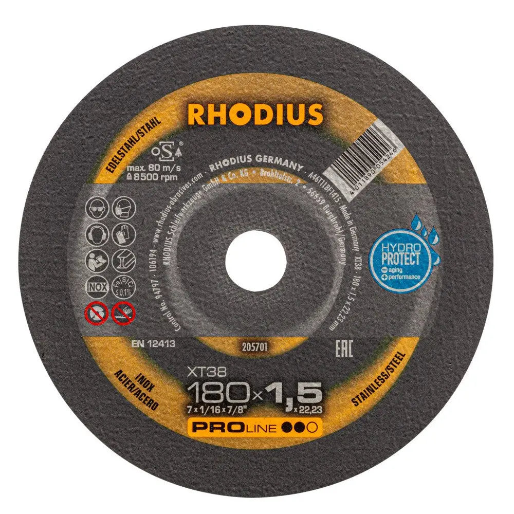 Rhodius XT38 Metal Cutting Discs for Steel & Stainless Steel (180 & 230mm) Electro South West Ltd