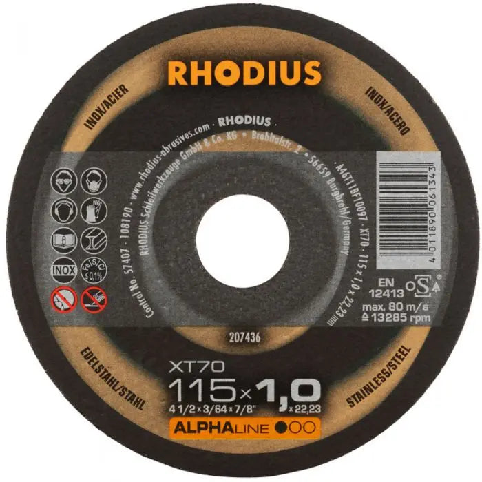 Rhodius XT70 Metal Cutting Disc for Steel & Stainless Steel 115 x 1.0 x 22.23mm Electro South West Ltd