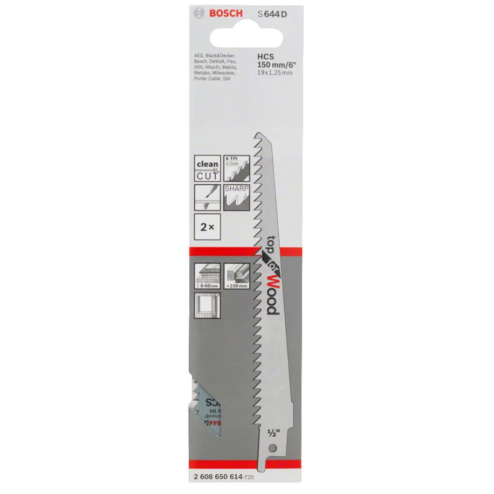 Bosch S644D Reciprocating Saw Blades Top For Wood 6" / 150mm Pack of 5