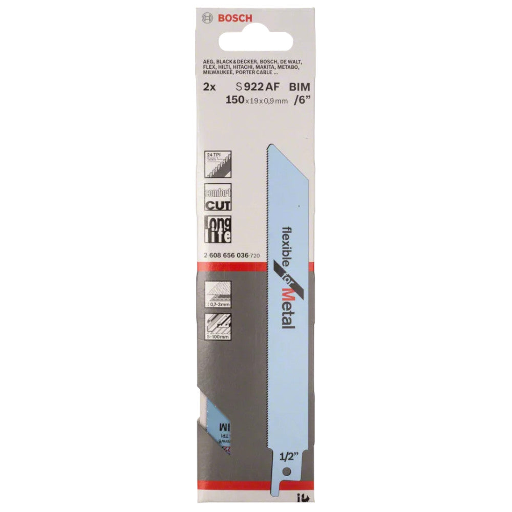 Bosch S922AF Reciprocating Saw Blades Flexible For Metal 6" / 150mm Pack of 5