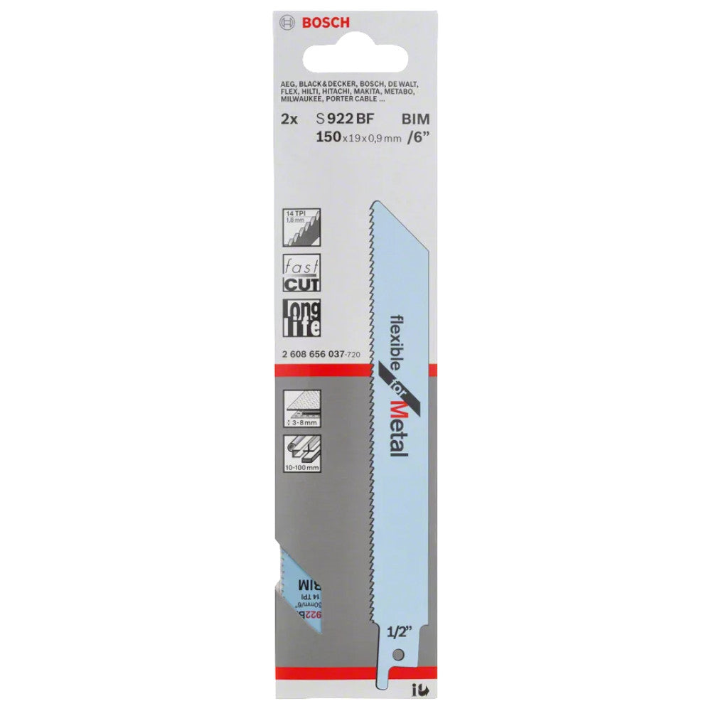 Bosch S922BF Reciprocating Saw Blades Flexible for Metal 6" / 150mm Pack of 5