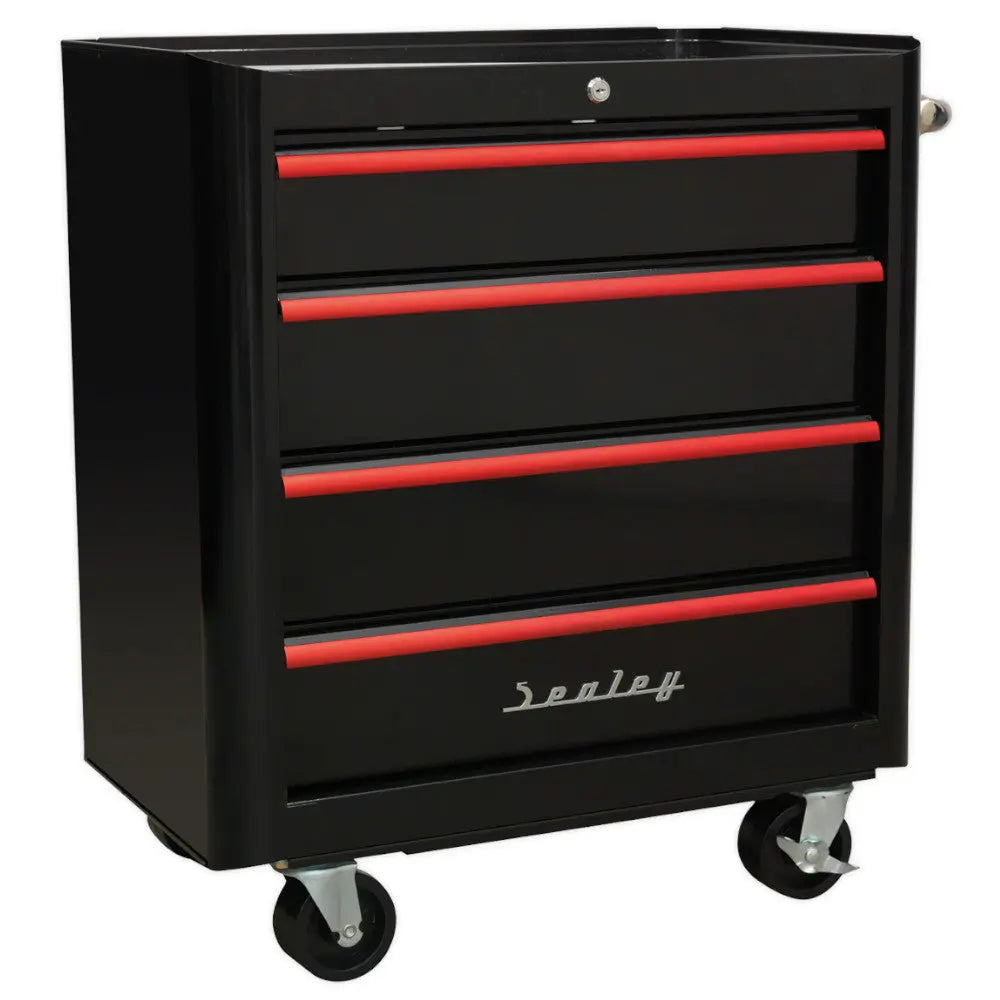 Sealey AP28204BR Premier™ Retro Style Rollcab 4 Drawer - Black with Red Anodised Drawer Pulls Electro South West Ltd