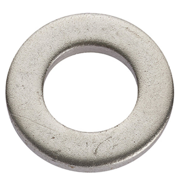 Image of a stainless steel form a washers on a plain white background