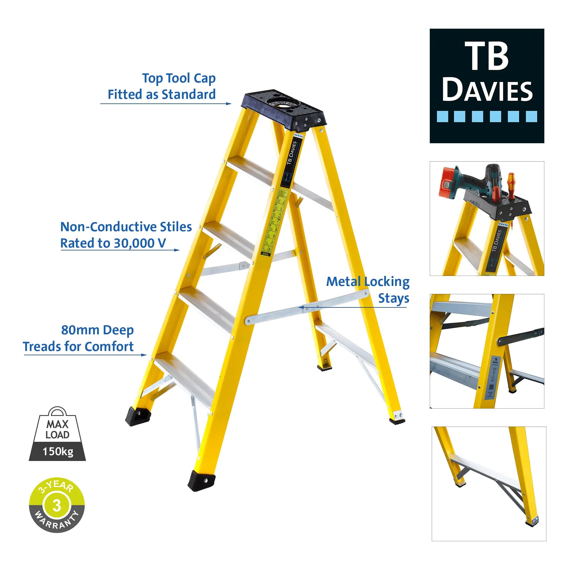 TB Davies INSUL8-S Fibreglass Professional Swingback Step Ladders Electro South West Ltd