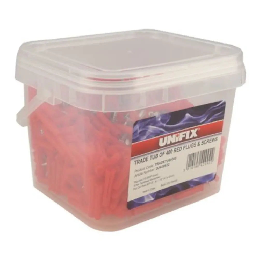 Unifix OJ429922 Trade Tub of 400 Red Plugs & Screws Electro South West Ltd